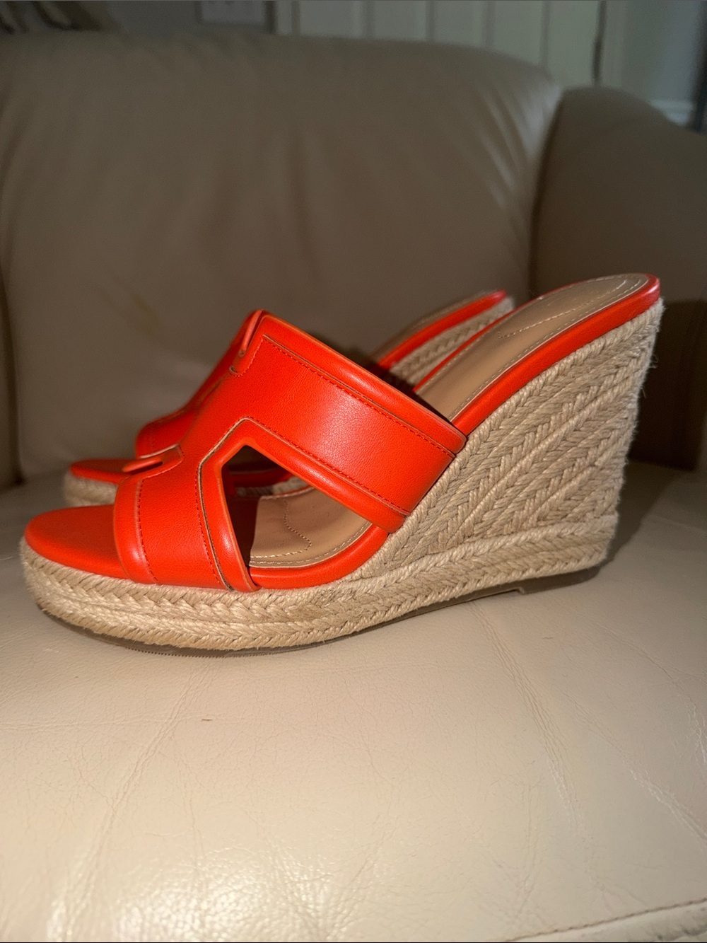 JustFab Orange Espadrille Wedge Slide Sandals